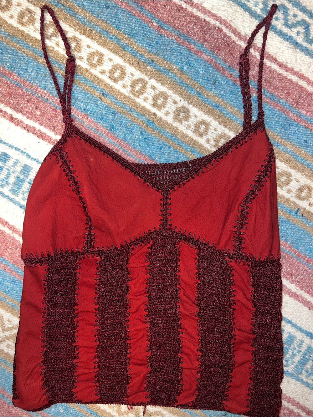 Red Crochet Leather Cami Spaghetti Strap Women’s Tank Top Festival Free People S